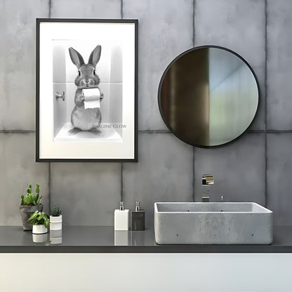 Colorful bunny bathroom wall decor with a quirky design.
