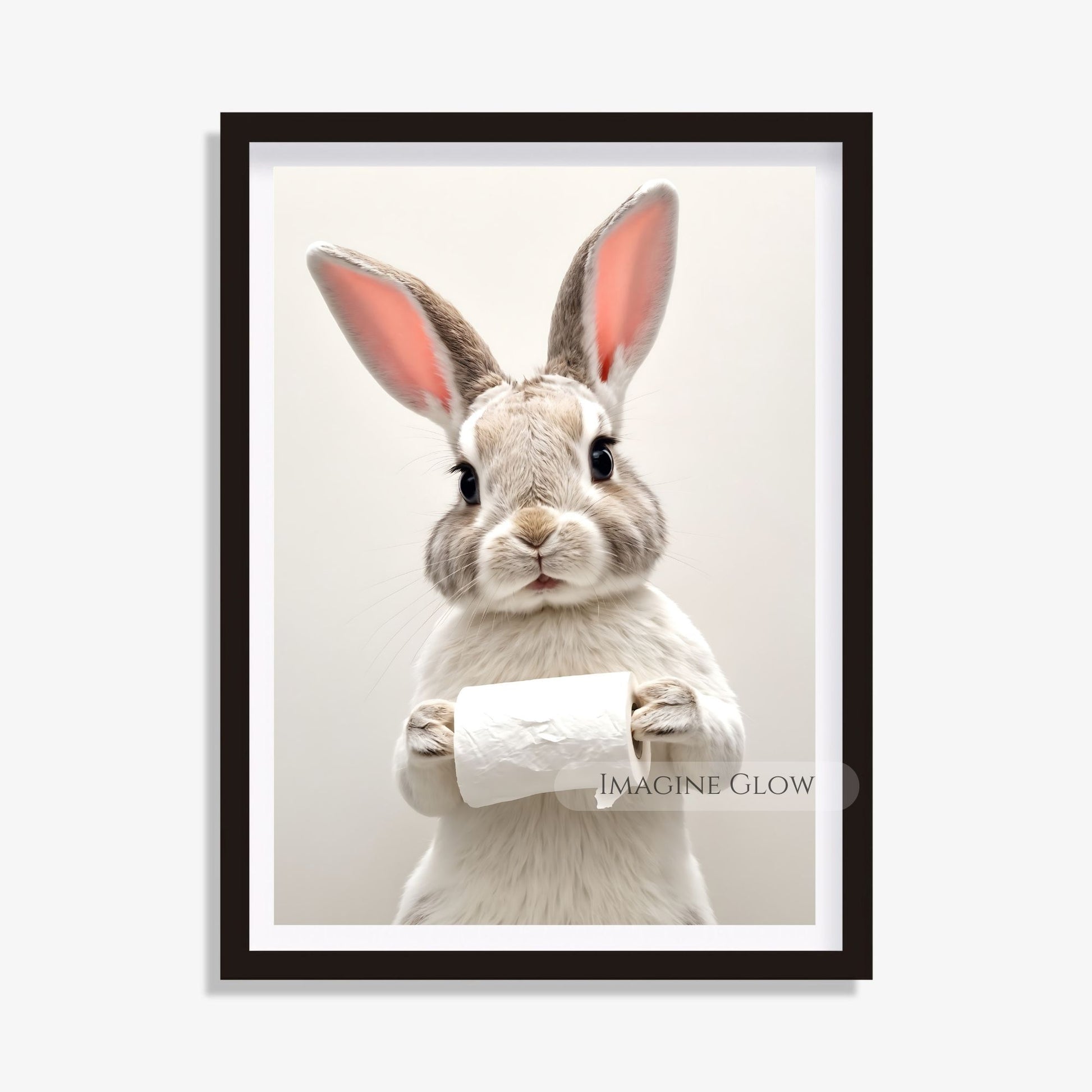 Quirky bunny bathroom wall art for digital download.