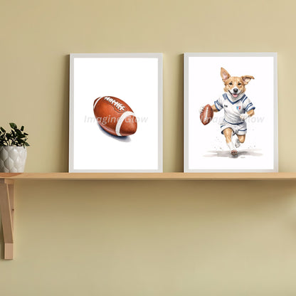 Humorous dog football poster for home spaces