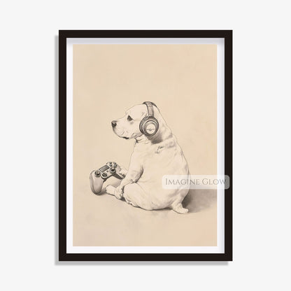 Unique gamer dog art print for video game fans