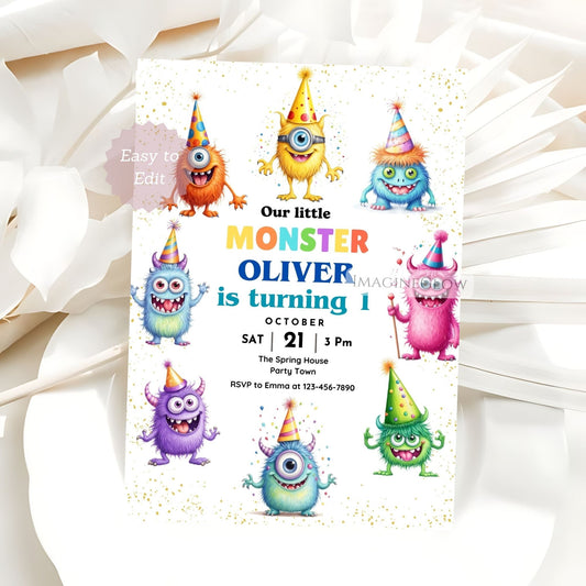 little monster birthday invitation cute design
