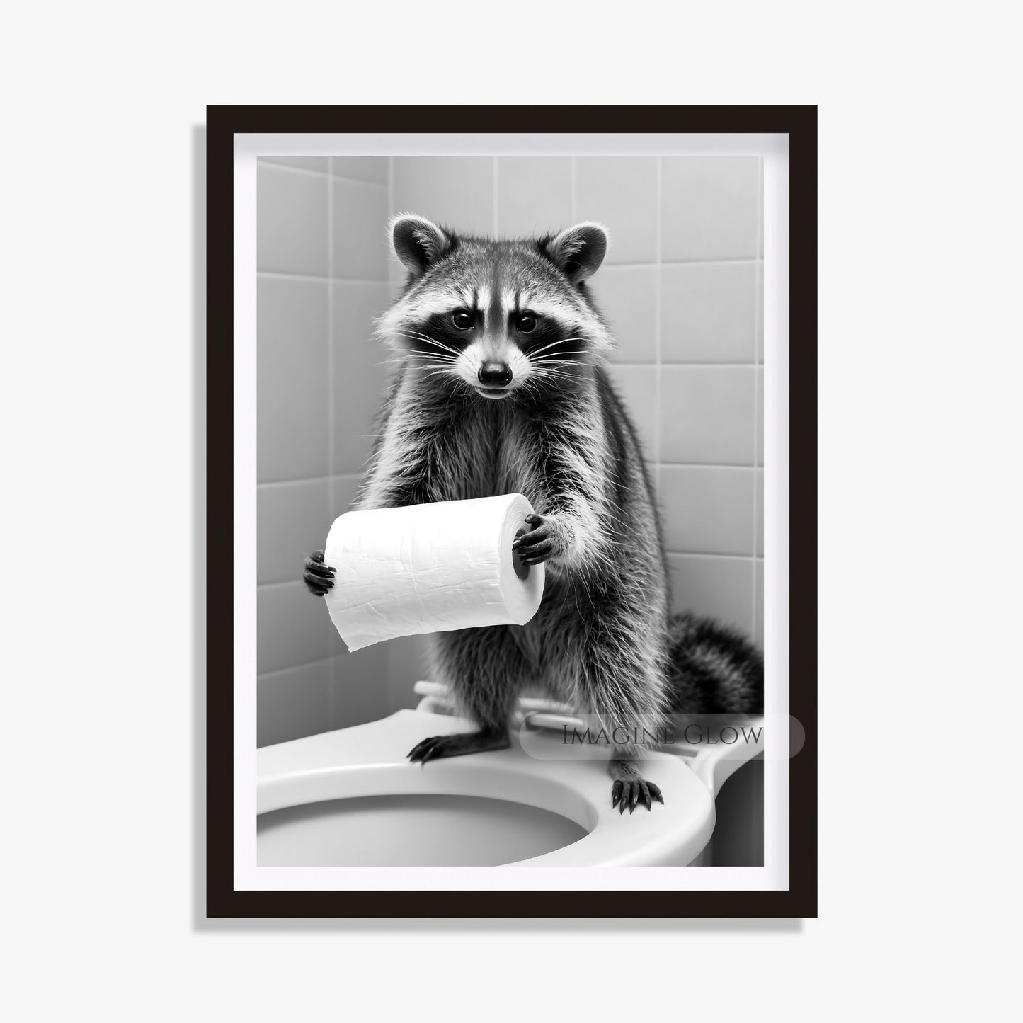 Funny raccoon bathroom decor with a whimsical design.
