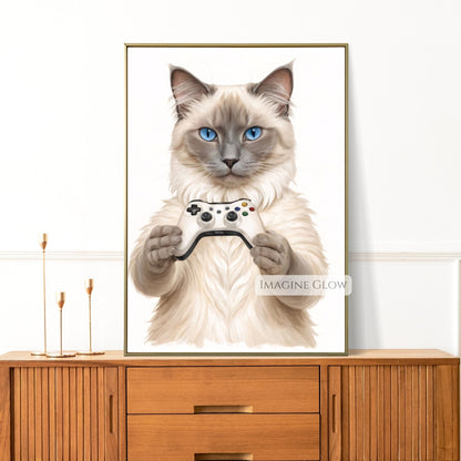 Ragdoll cat gaming artwork for unique gamer gifts.
