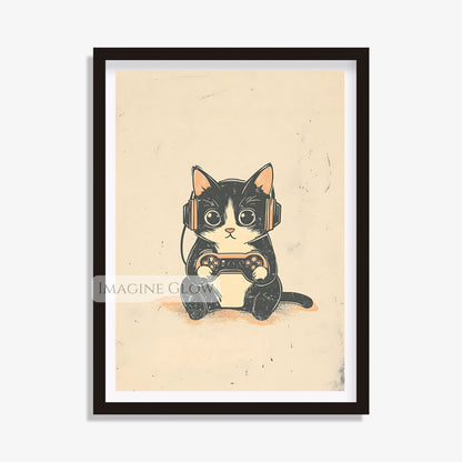 Cute gaming cat art for bedroom or gaming room
