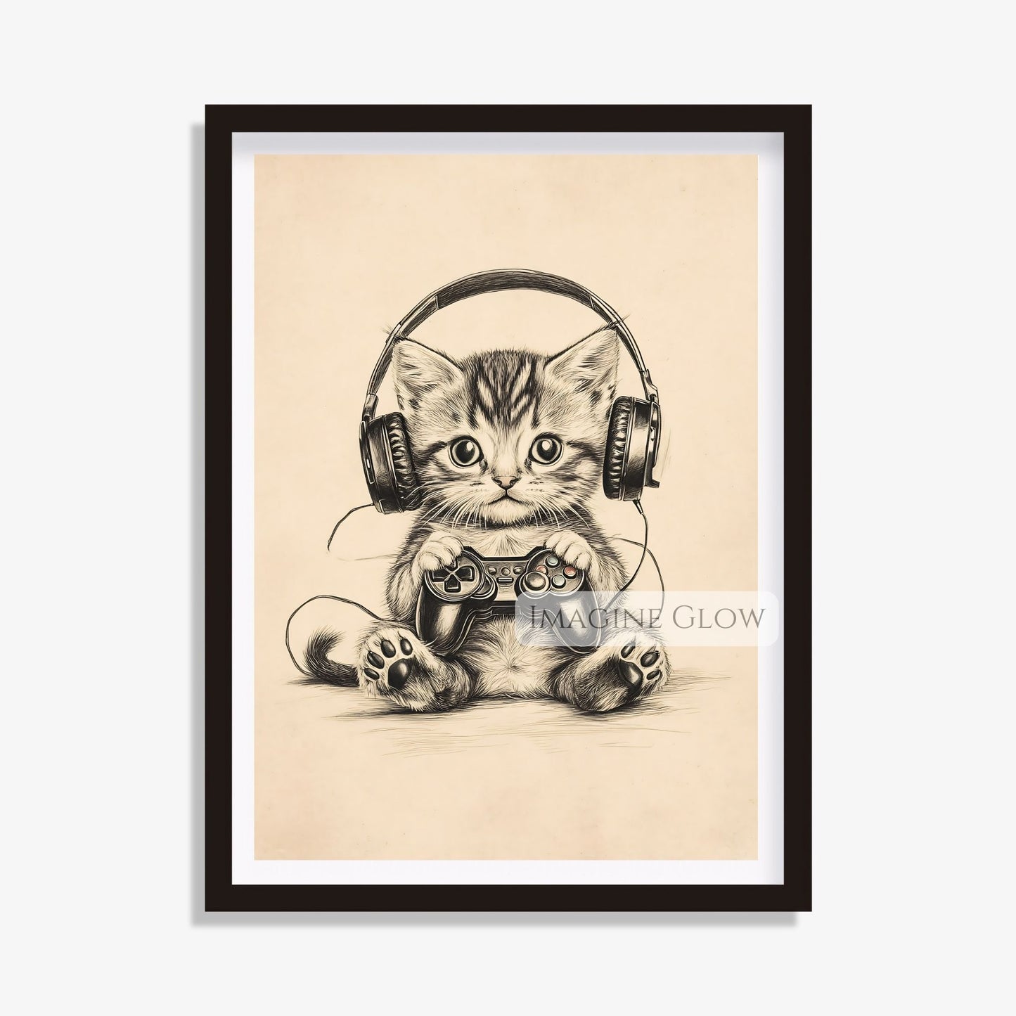 Gaming-themed cat poster for kids and adults
