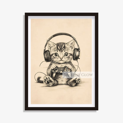 Gaming-themed cat poster for kids and adults
