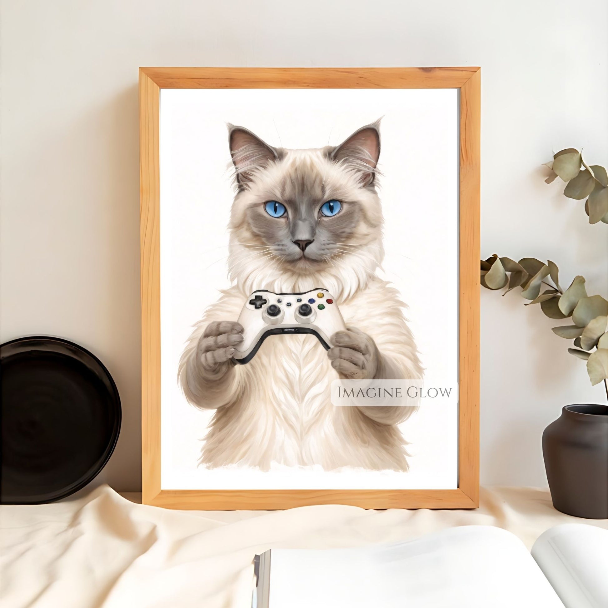 Funny gamer room decoration featuring a kitten gamer.
