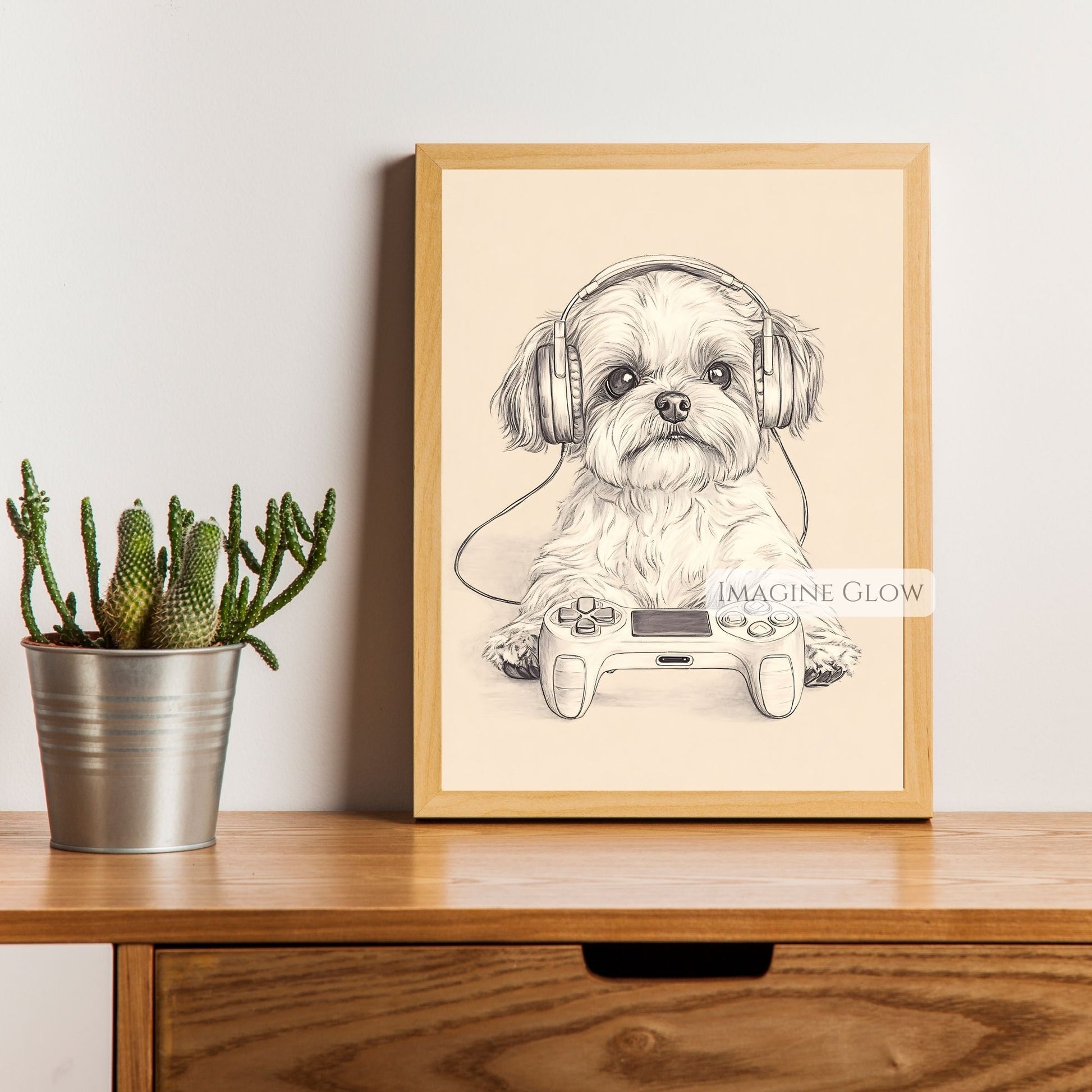 Dog gamer digital print for streamers and nerdy decor
Cool gaming dog wall art for bedrooms and offices