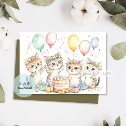 Printable cat card for birthday with blossoms
Stylish floral cat birthday greeting
