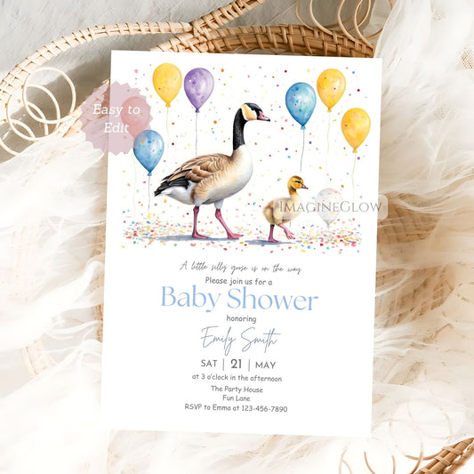silly goose baby shower invitation
funny goose baby shower invite
