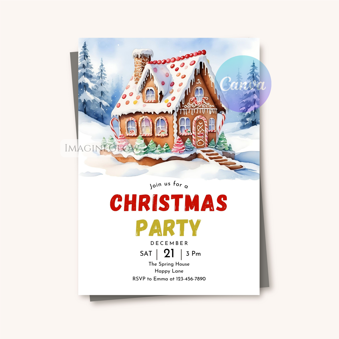 gingerbread house christmas invitation digital download
