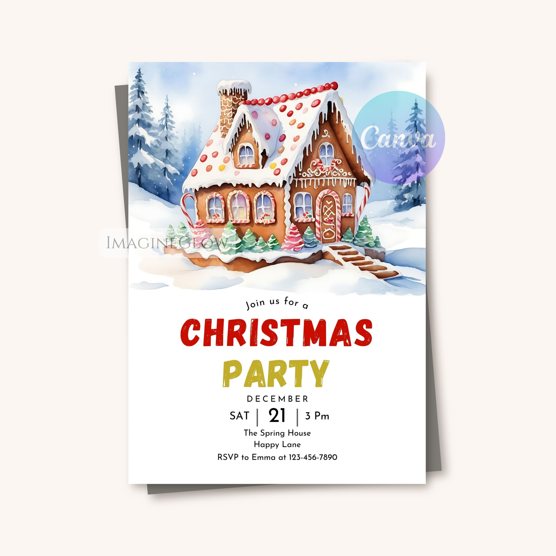 gingerbread house christmas invitation digital download
