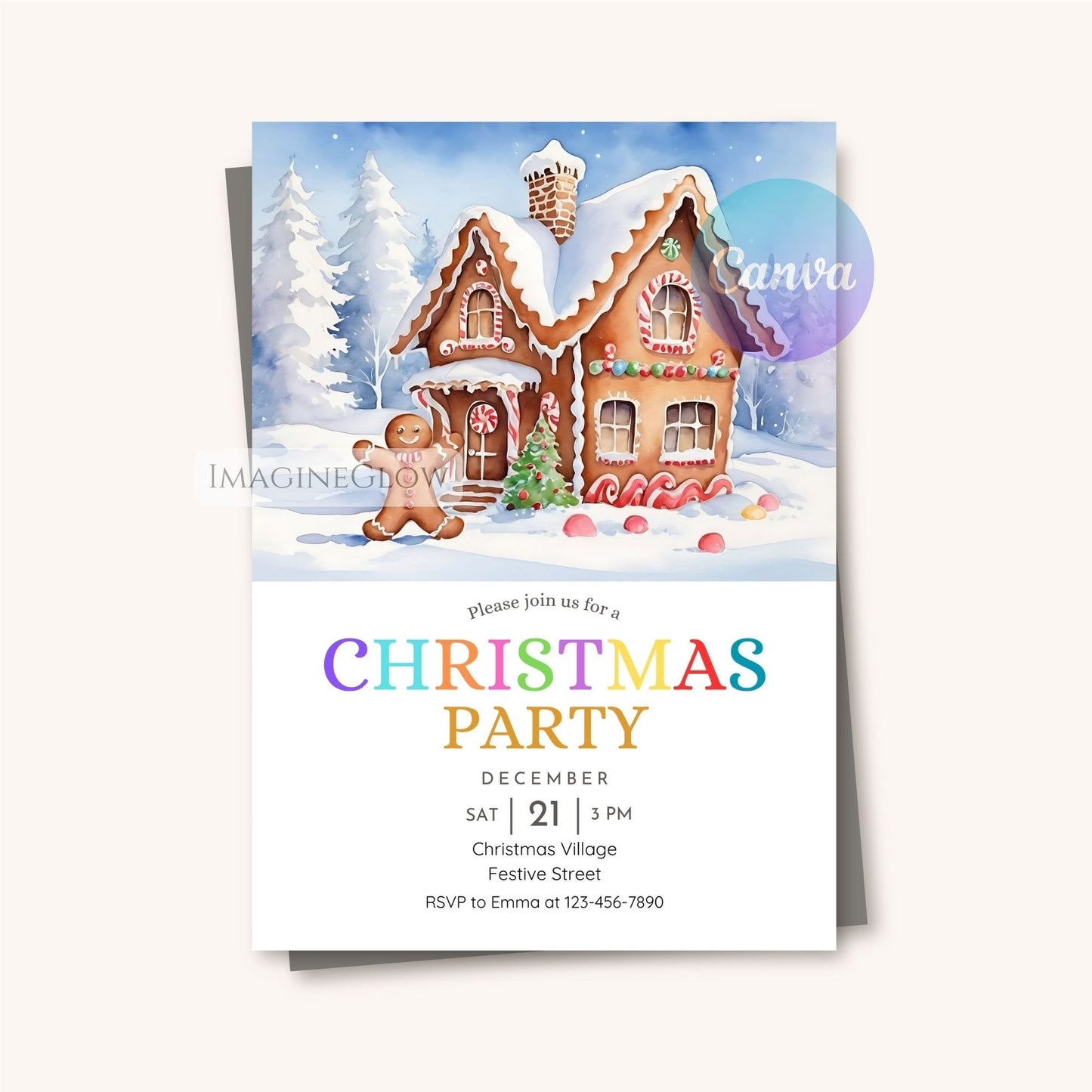 festive gingerbread christmas invitation digital
