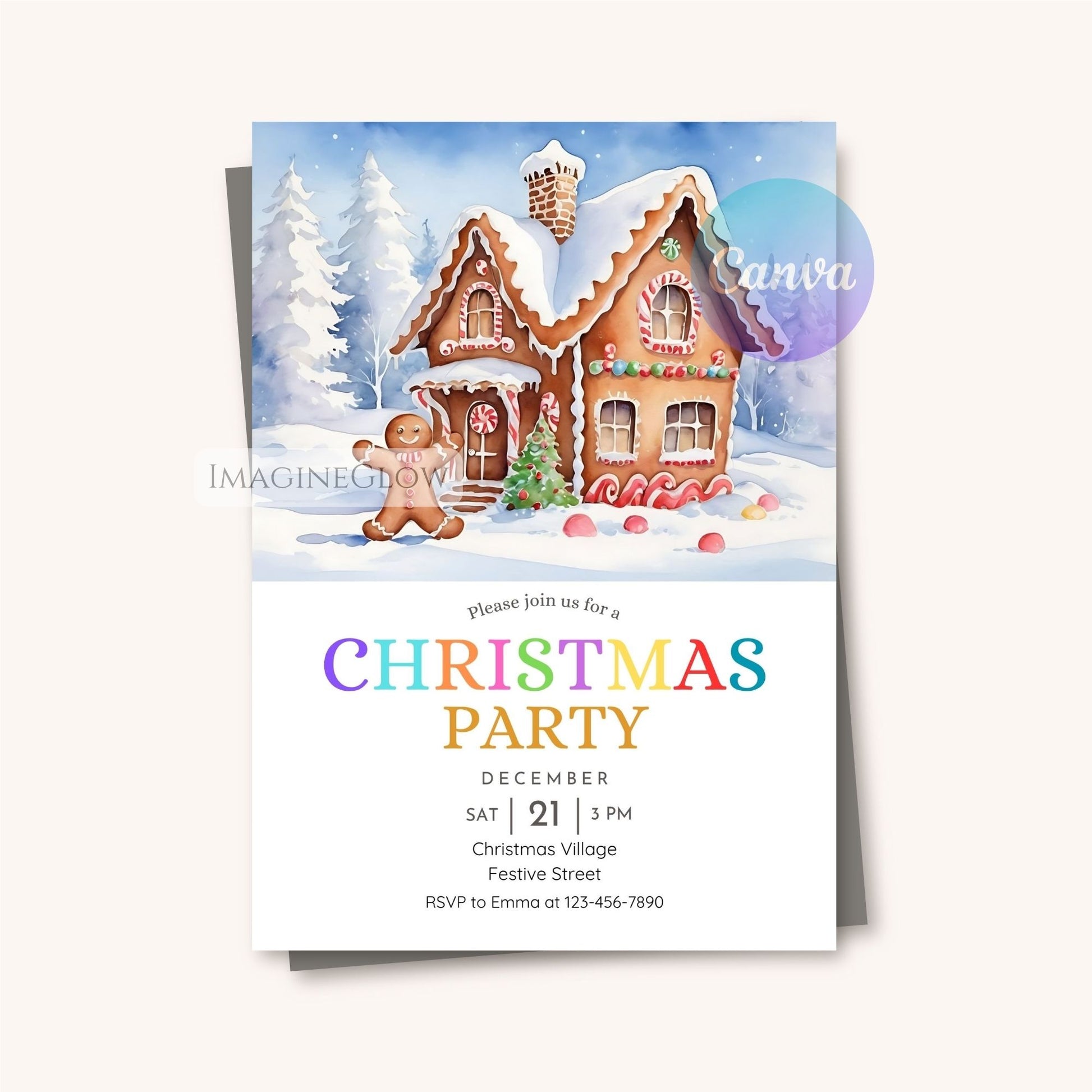 festive gingerbread christmas invitation digital

