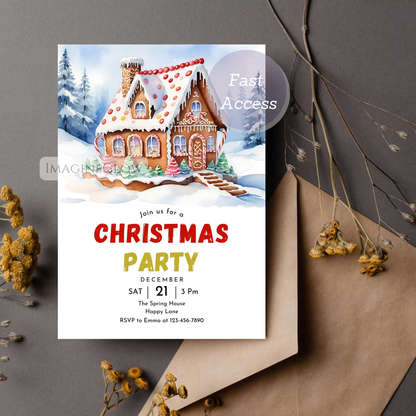 editable gingerbread holiday party invite template
