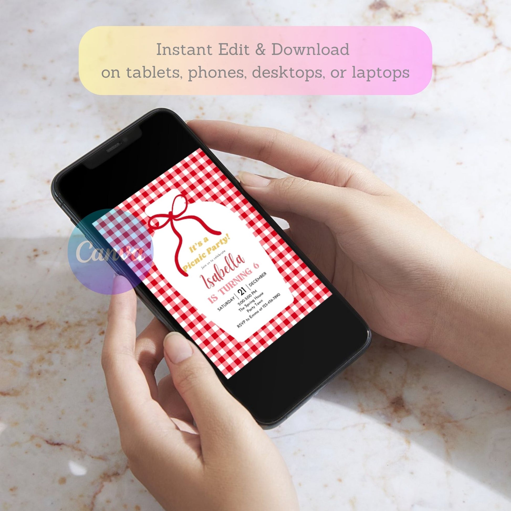 red gingham birthday invitation canva template
editable picnic party invitation in canva
