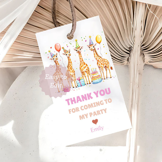 Party favor bag with giraffes and birthday elements 
