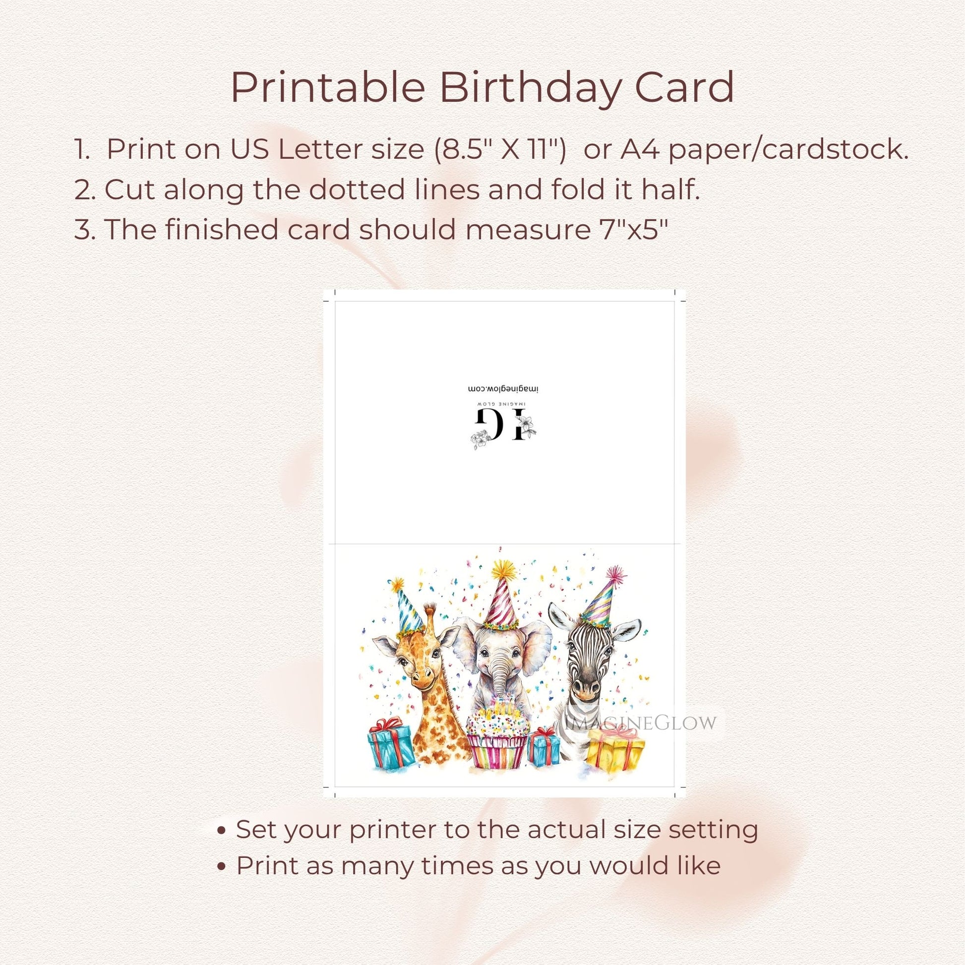 giraffe elephant zebra card design
safari themed greeting card
wild animal greeting card printable