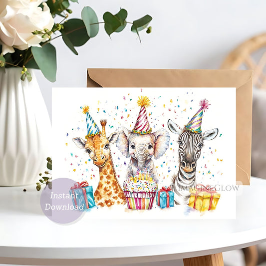 jungle safari animal card
giraffe elephant zebra greeting card
