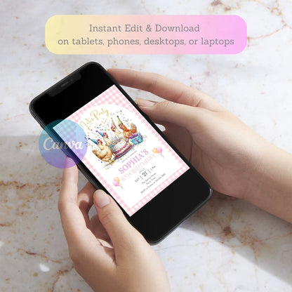 farm animal party invitation
rustic chicken birthday card
