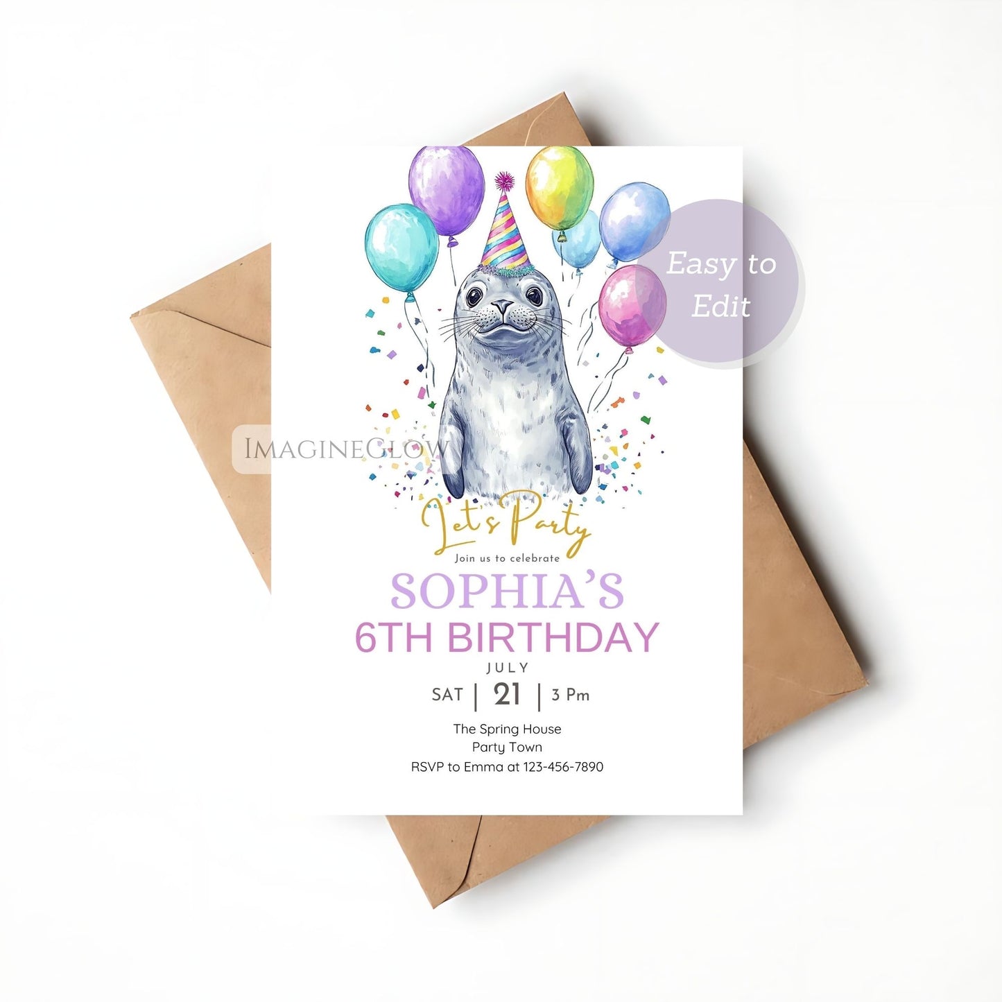 seal birthday invitation
girl ocean birthday party invite
cute seal party invitation
editable ocean birthday invite
