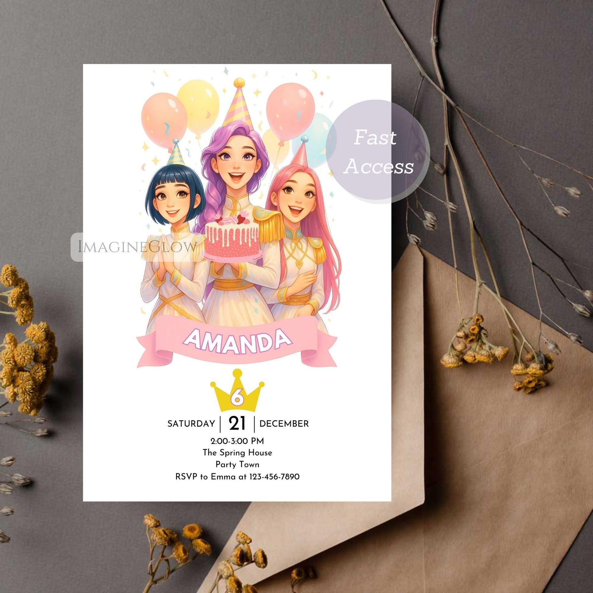 kpop demon hunters birthday invitation
girl anime party invitation
