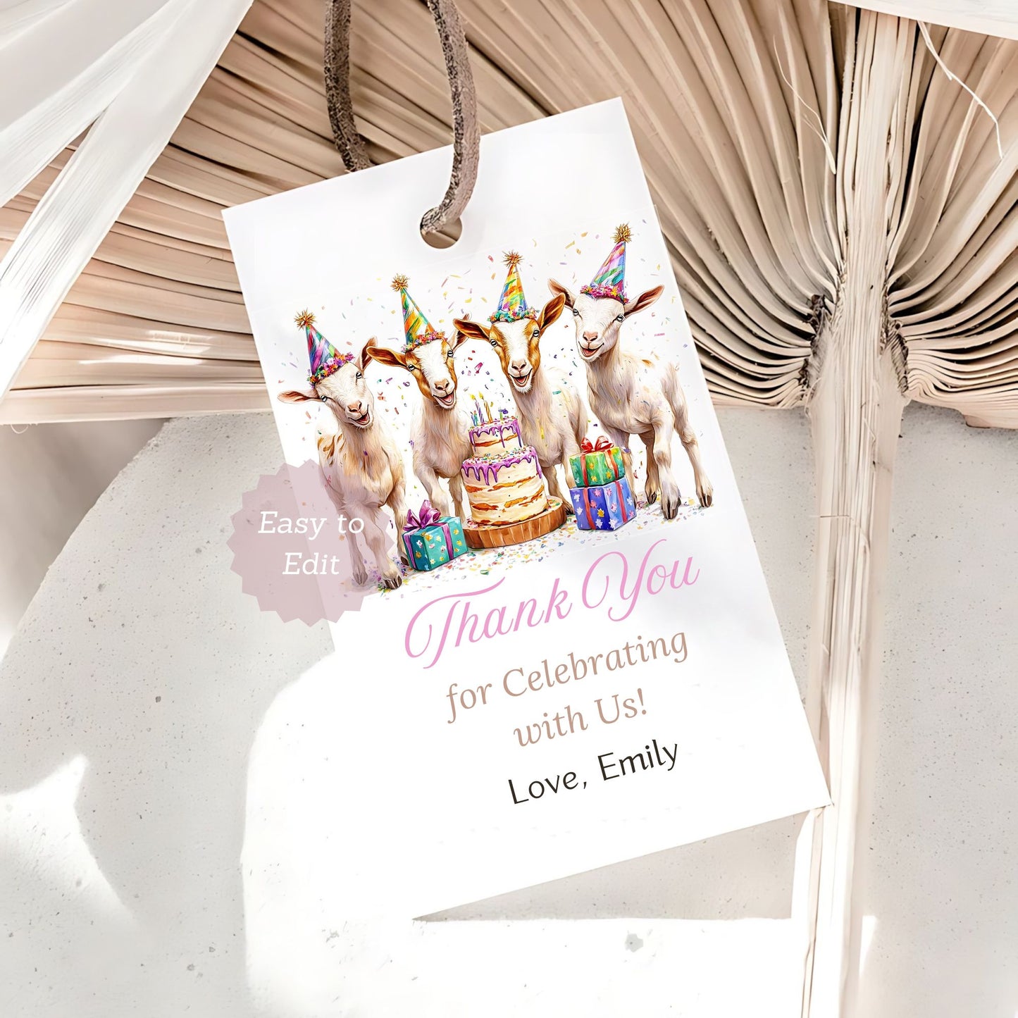 Goat party favor tags
Farm animal thank you tags


