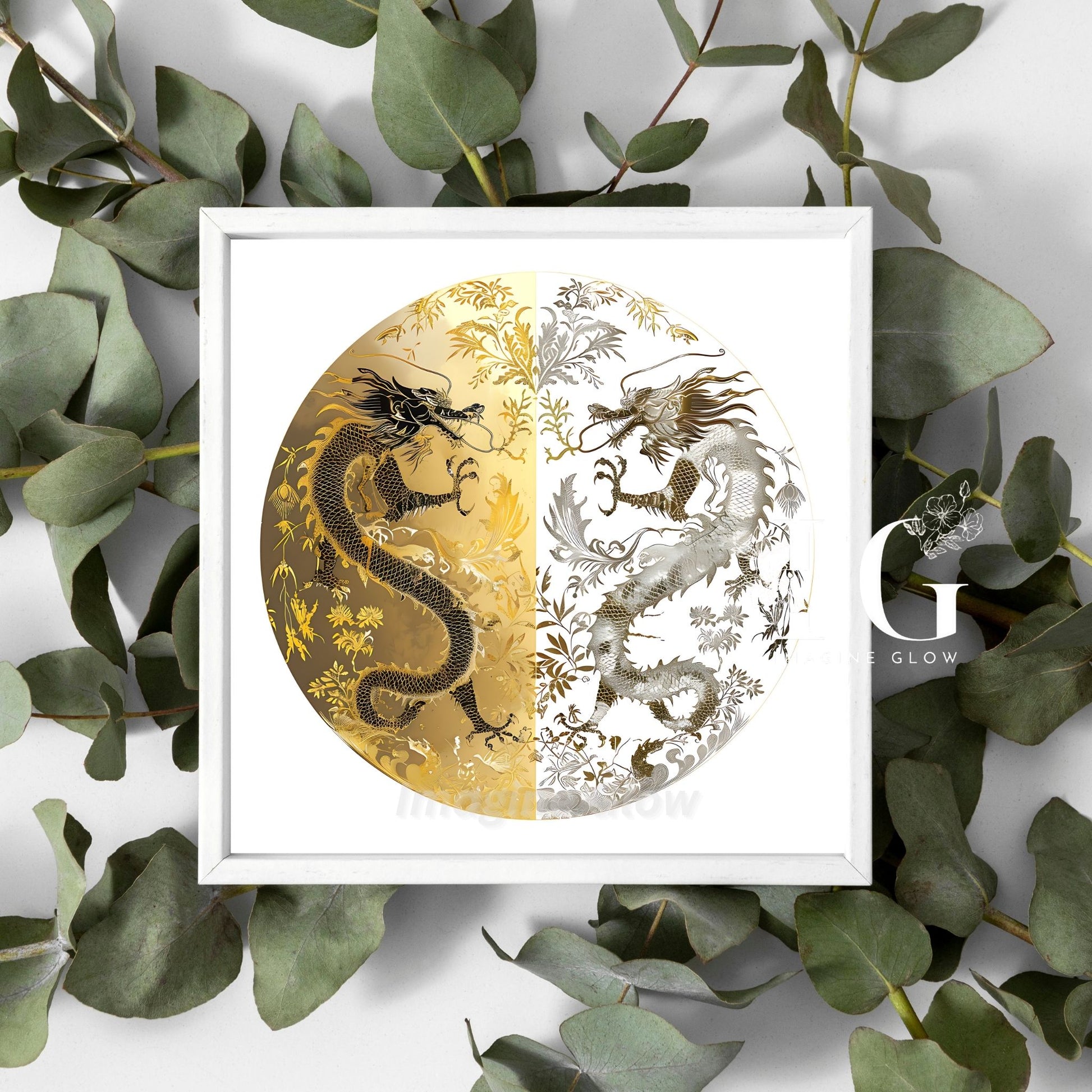 Stunning gold dragon art print for home decor