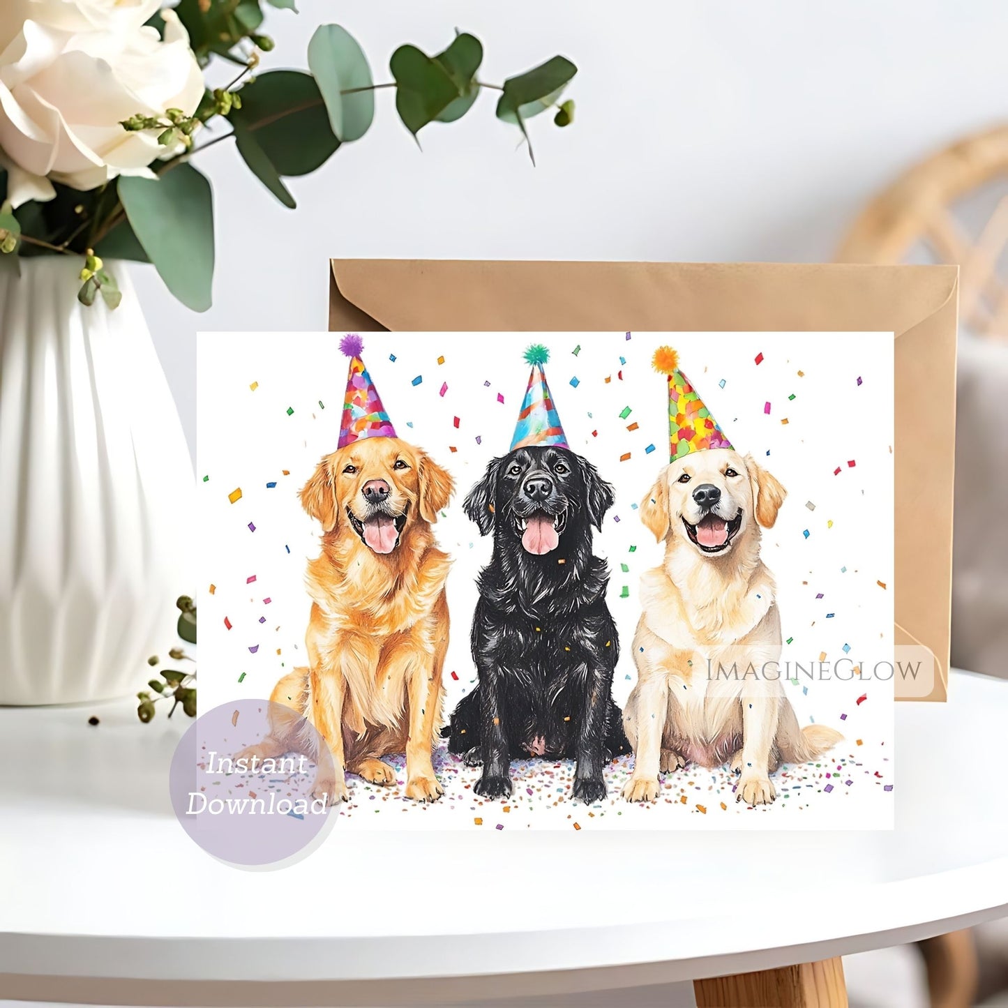 digital Golden Retriever card
cute Golden puppy birthday card
