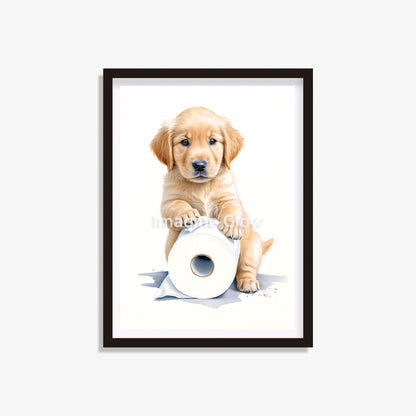 Golden Retriever Puppy in Toilet - Printable Funny Bathroom Wall Decor for Dog Lovers