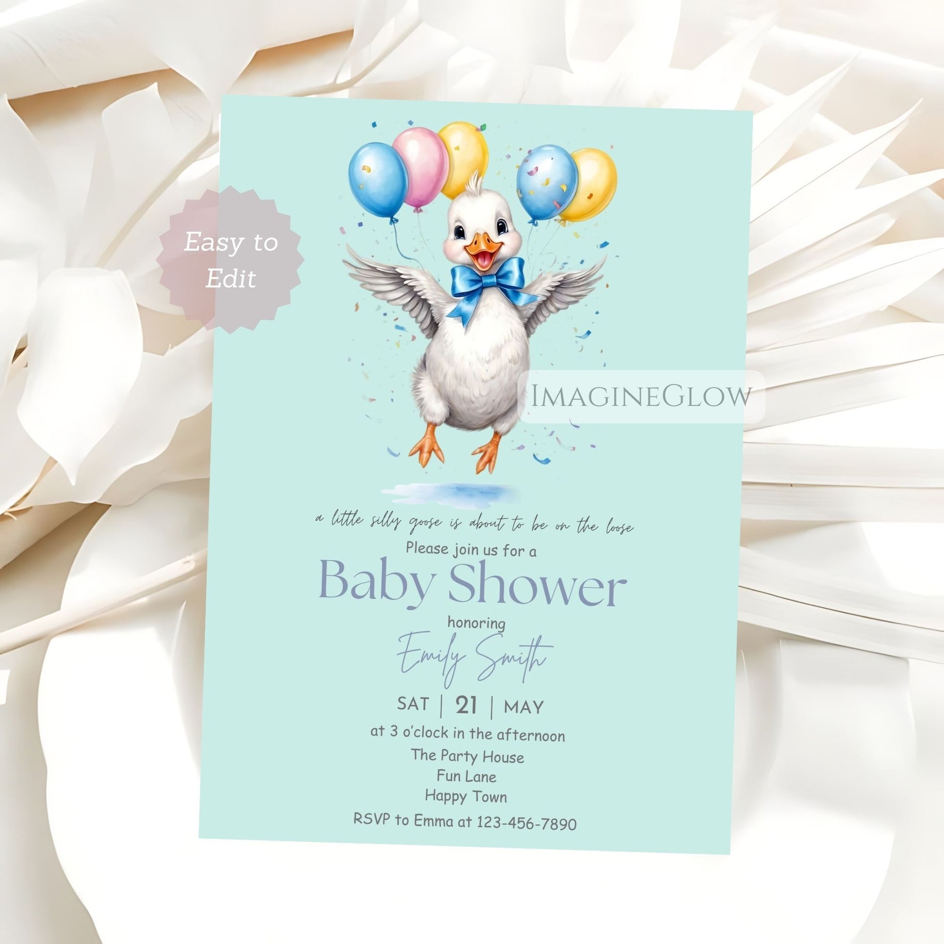 blue farm baby shower invite
