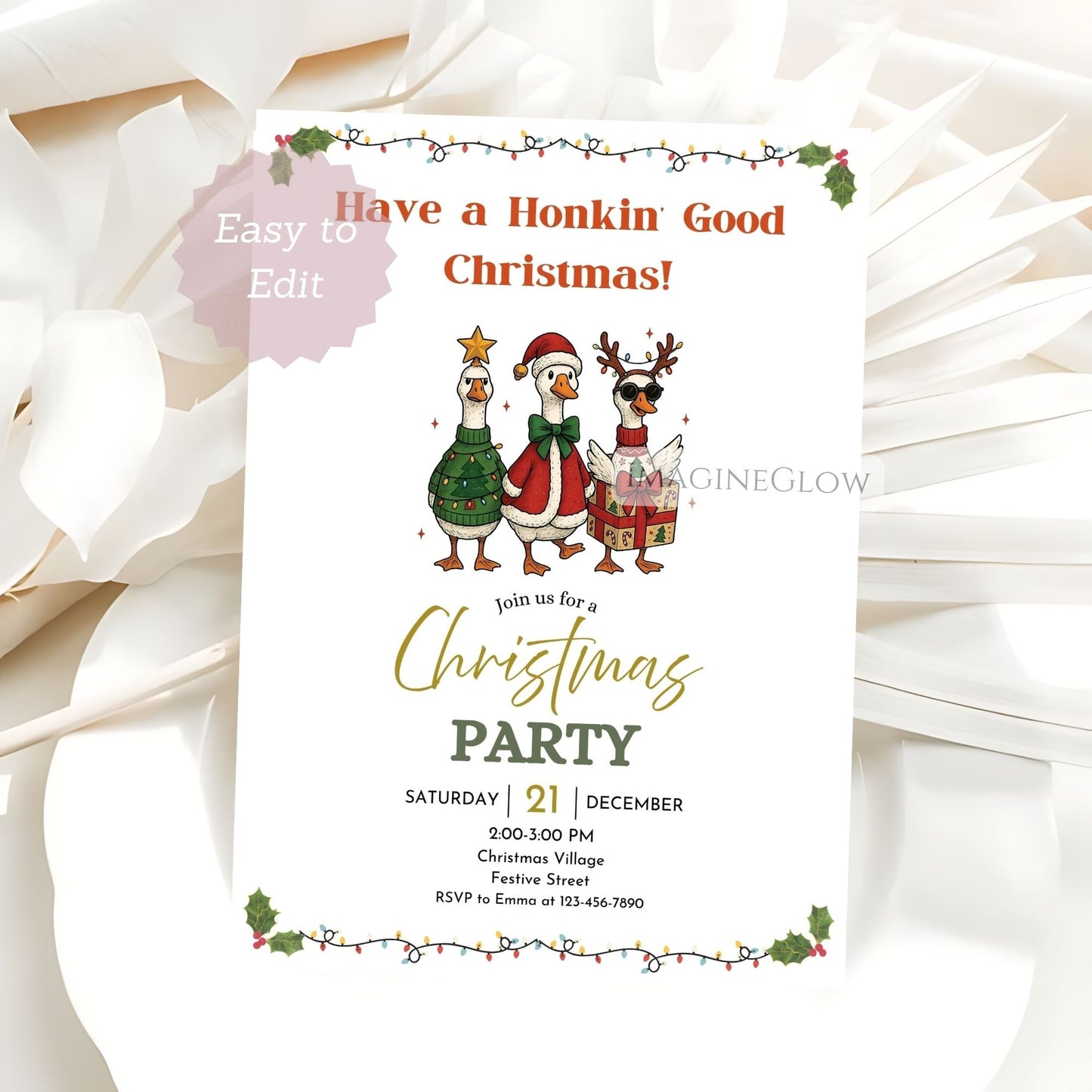 editable countryside christmas invite
goose themed rustic holiday invitation
