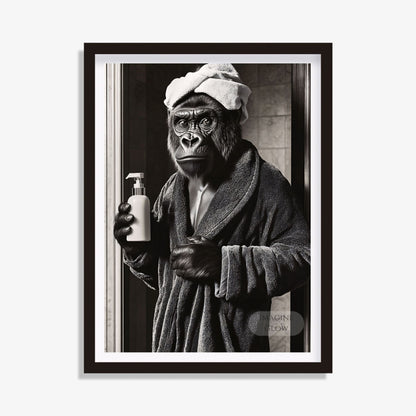 Animal bathroom print with a black and white gorilla design
