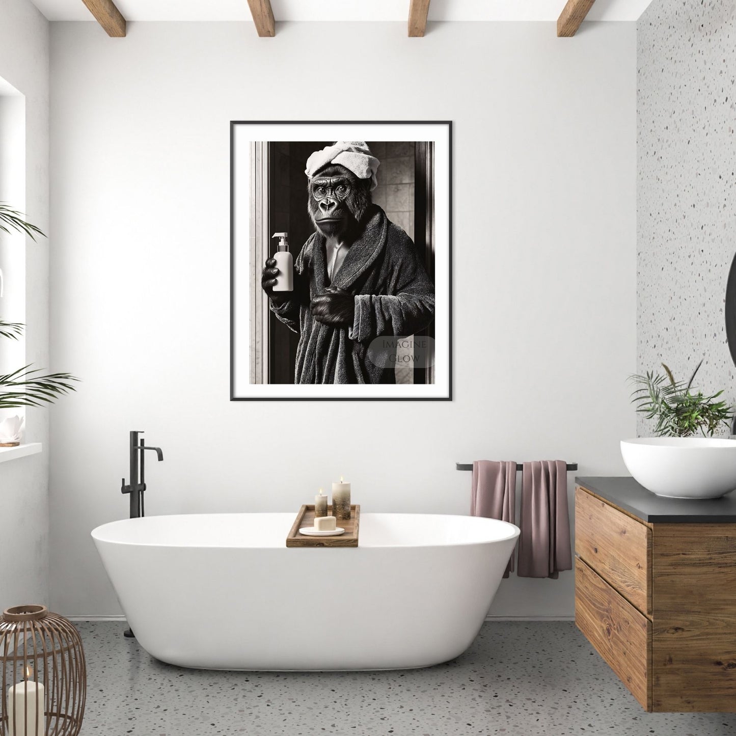 Unique gorilla-themed bathroom print for fun decor
