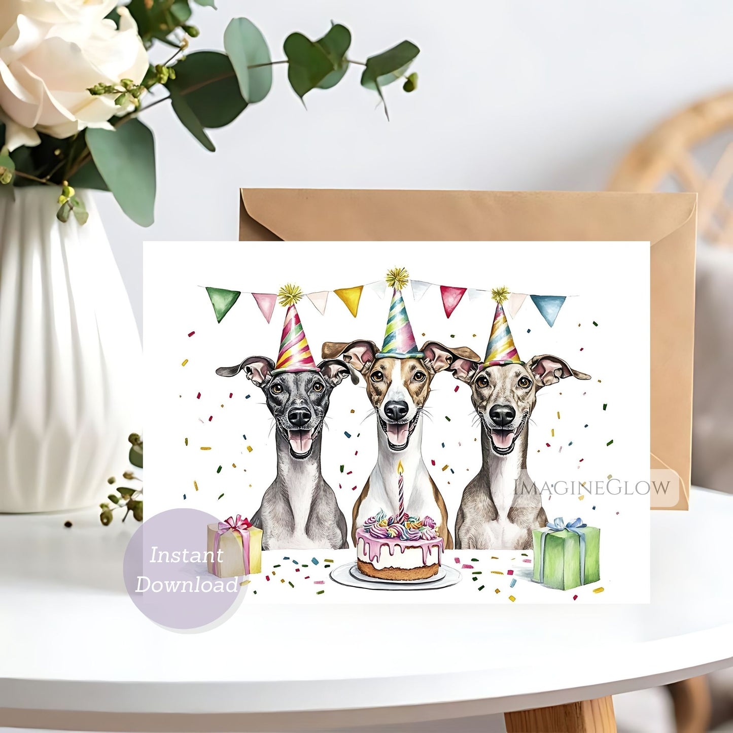 greyhound birthday card
digital greyhound dog greeting card
