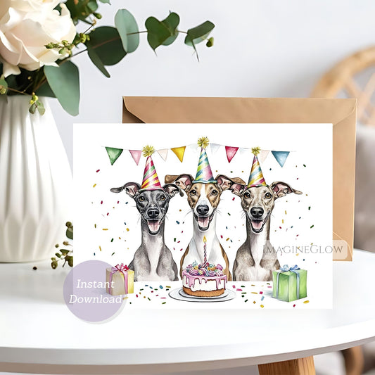 greyhound birthday card
digital greyhound dog greeting card
