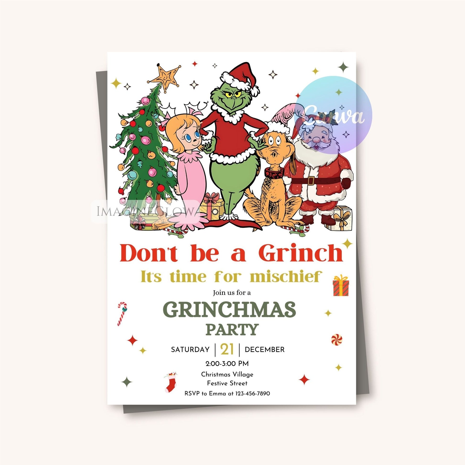 festive grinchmas holiday invitation
grinch christmas celebration party card
