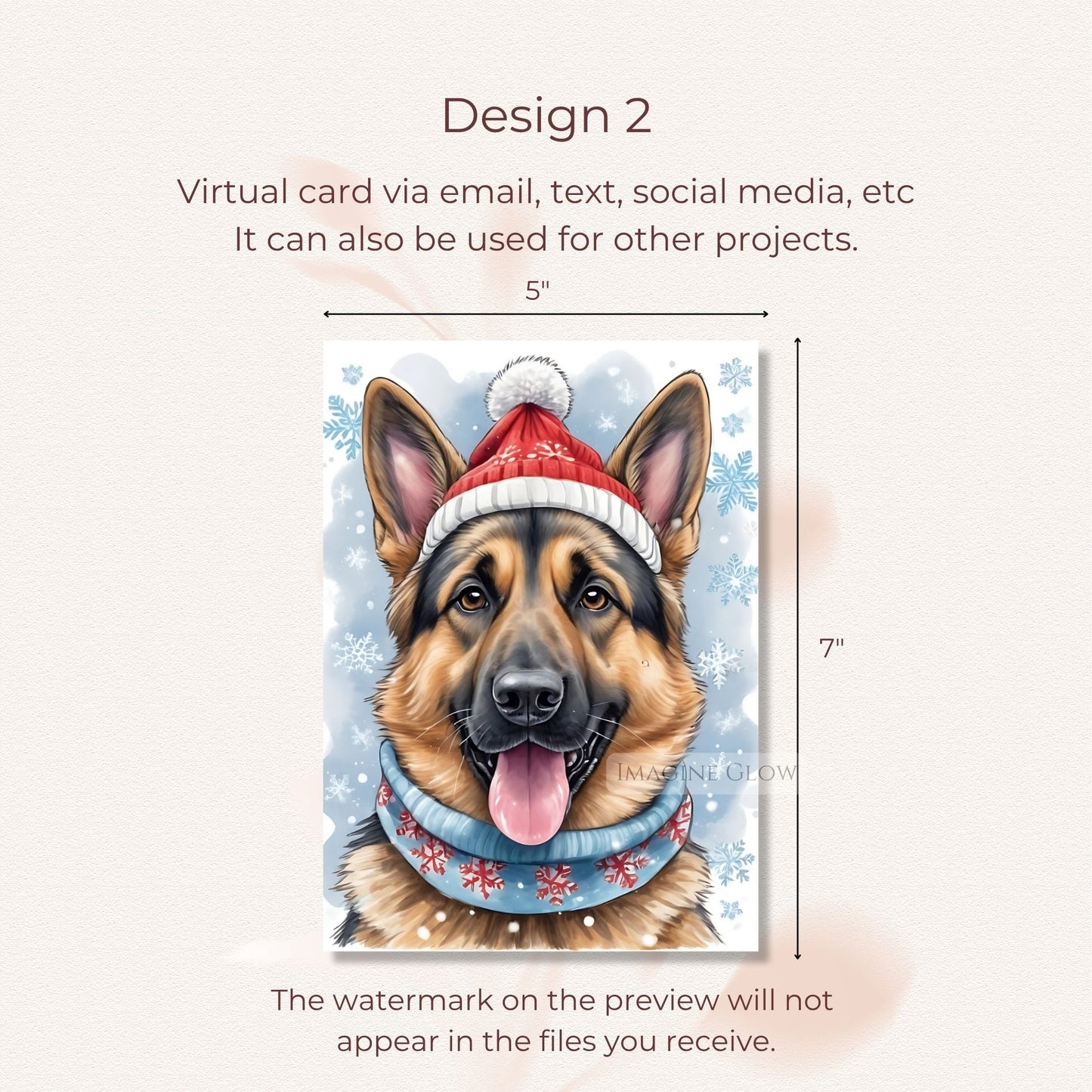 christmas card with german shepherd dog design