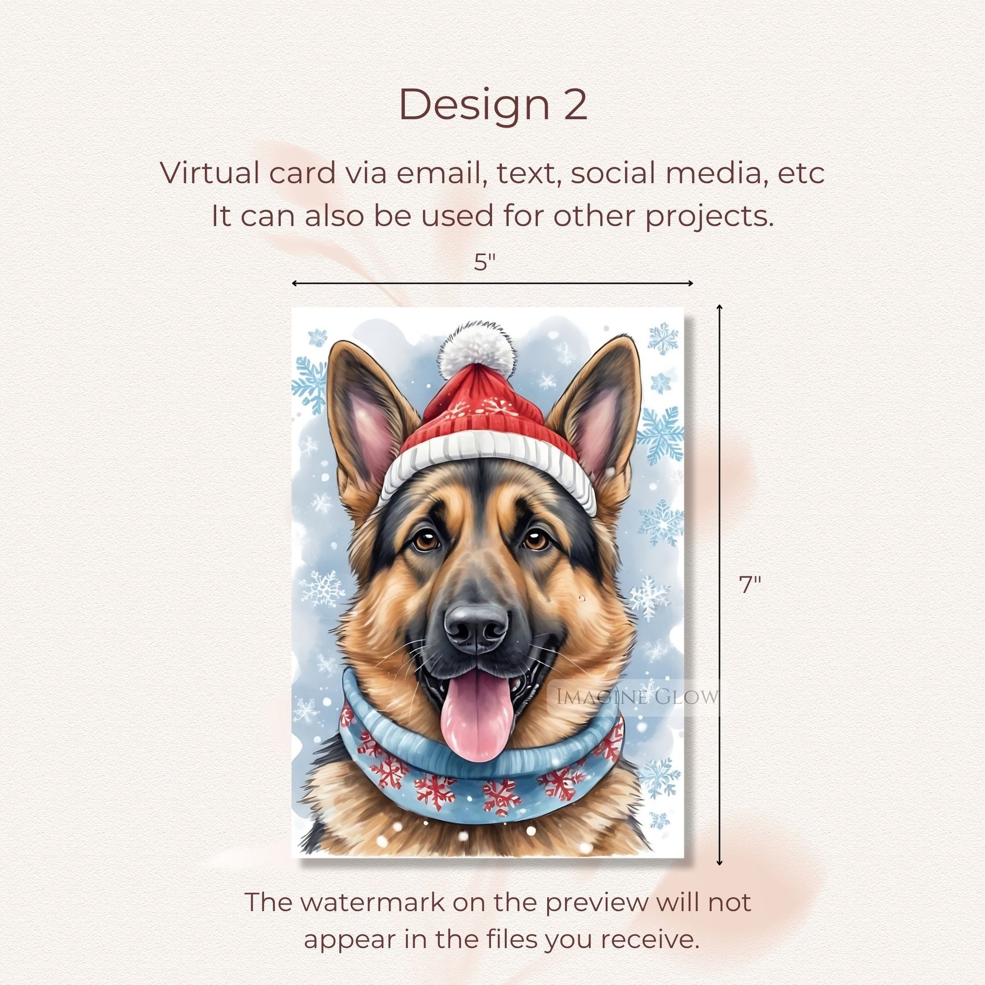 christmas card with german shepherd dog design
