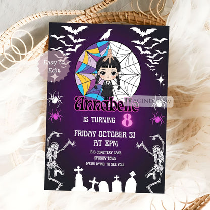 Wednesday Addams themed invite for children
