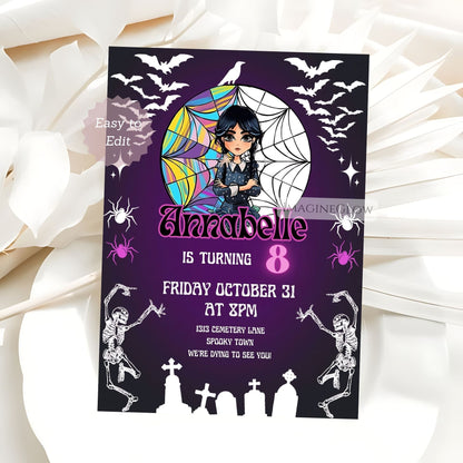 Wednesday Addams birthday invitation for girls
