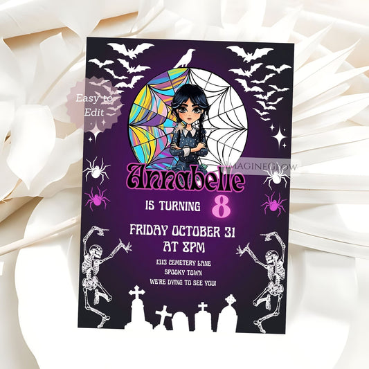 Wednesday Addams birthday invitation for girls

