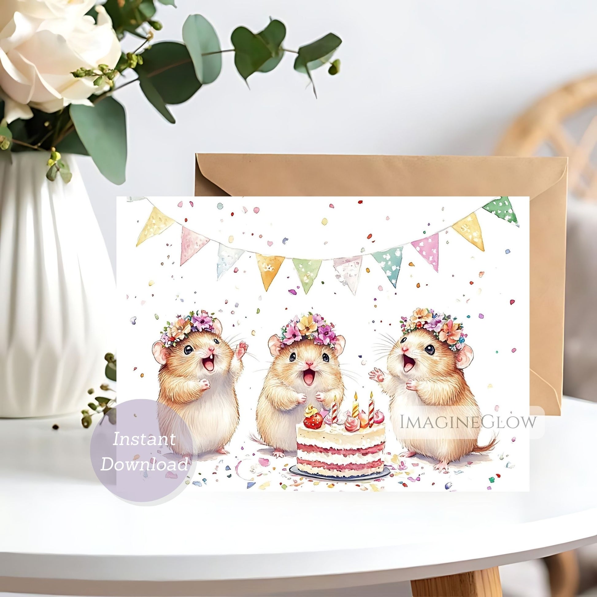 Hamster art birthday greeting card
Sweet hamster birthday card for all ages
Printable small pet hamster birthday card
