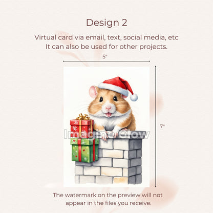 Set of 4 Printable Hamster Christmas Cards for Holiday Wishes