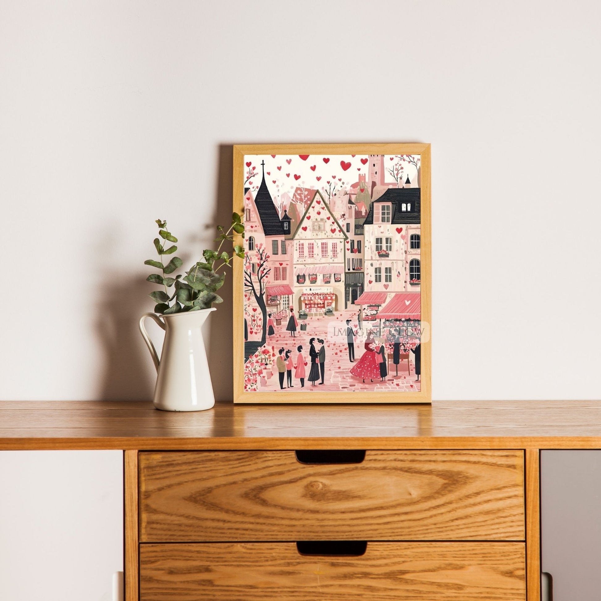 Romantic Valentine's Day hand-drawn town print for gifts
