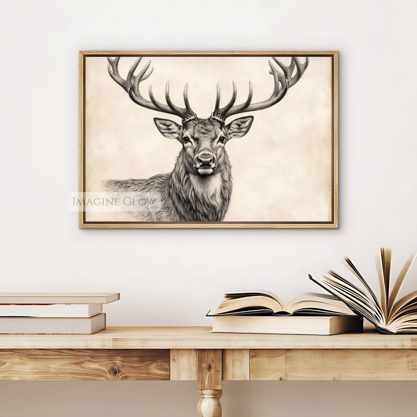 Rustic deer sketch art print for wildlife lovers.
