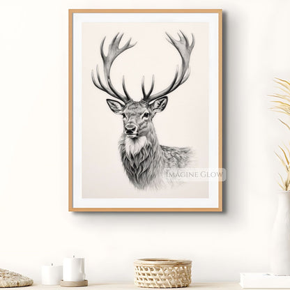 Woodland-inspired stag wall art print.
