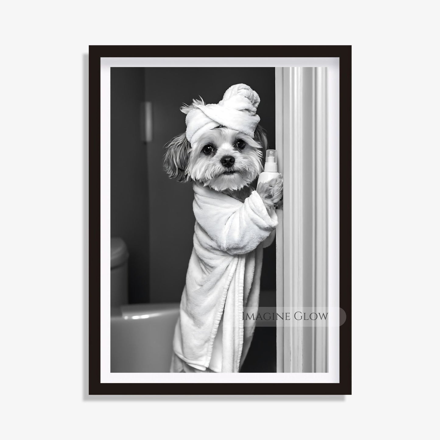 Black-and-white Havanese dog bathroom art
