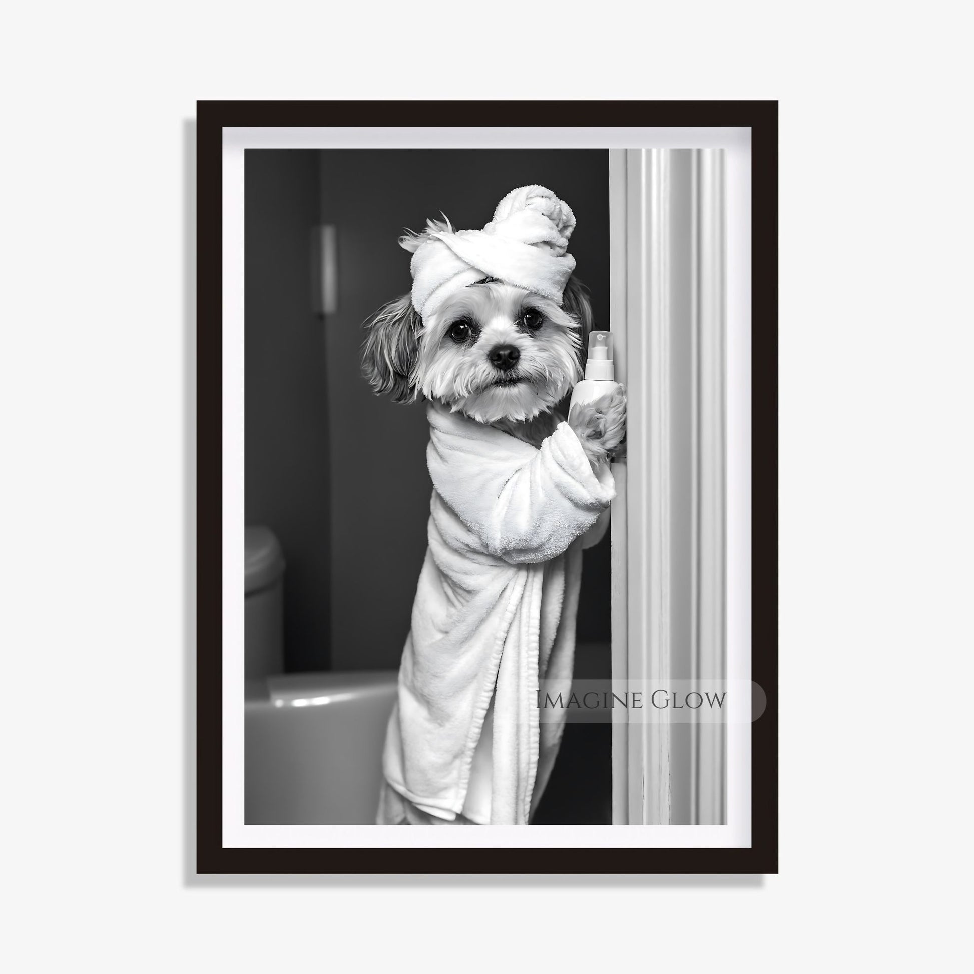 Black-and-white Havanese dog bathroom art
