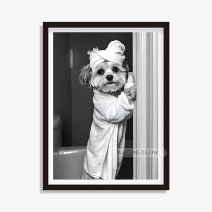 Black-and-white Havanese dog bathroom art
